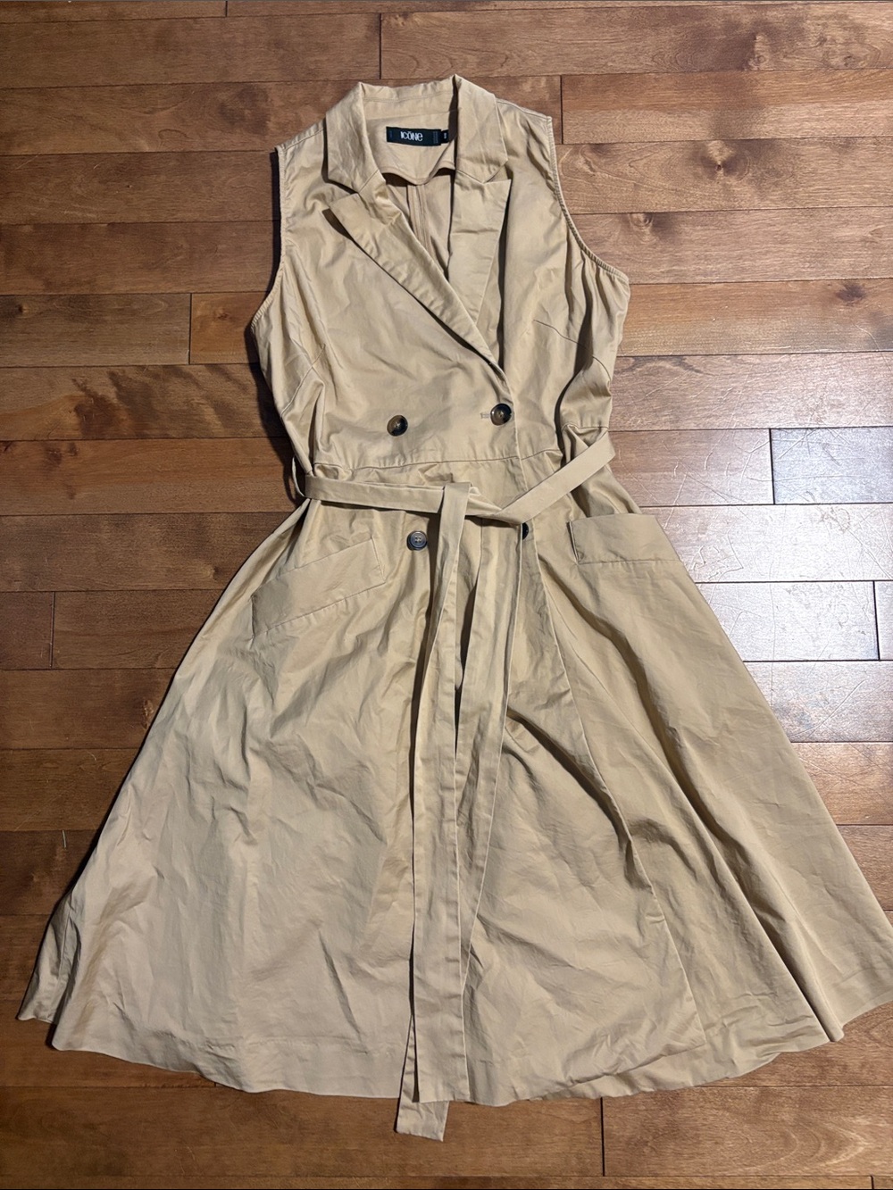 Simons Beige Sleeveless Trench Midi Dress